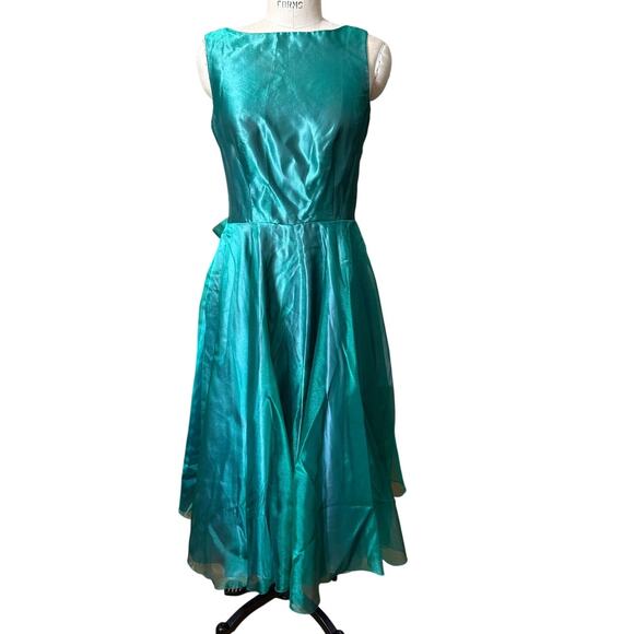 Vintage Handmade Sleeveless Full Skirt Green Party Dress Size Large - Picture 2 of 6